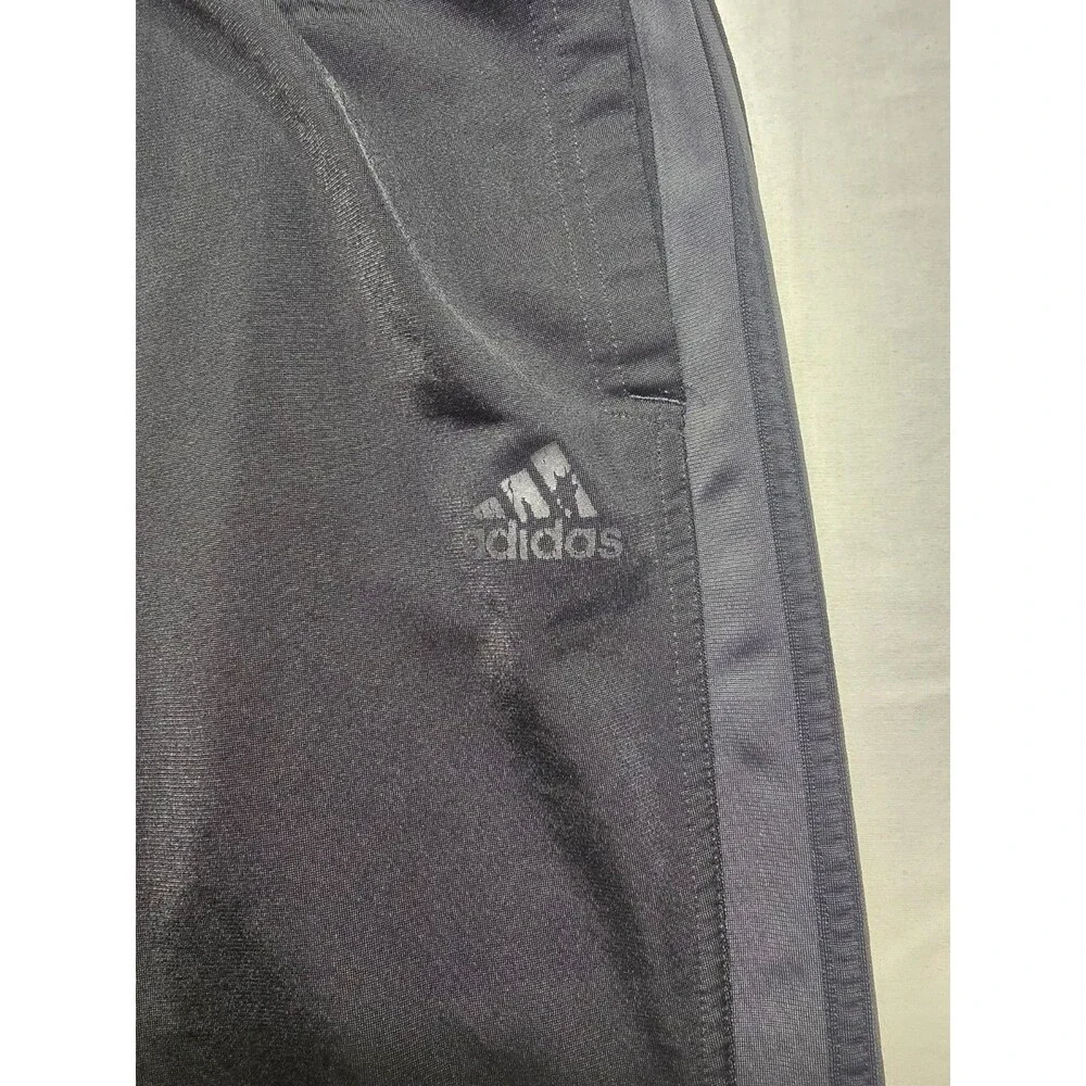 Adidas Track Pants Mens M Black Polyester Stretch Tapered 3 Strips Fleece